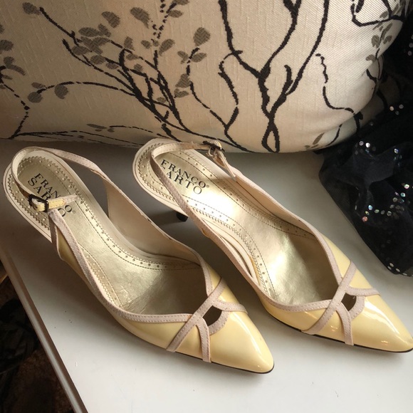 Franco Sarto Shoes - Franco Sarto pale yellow and tan sling back shoes